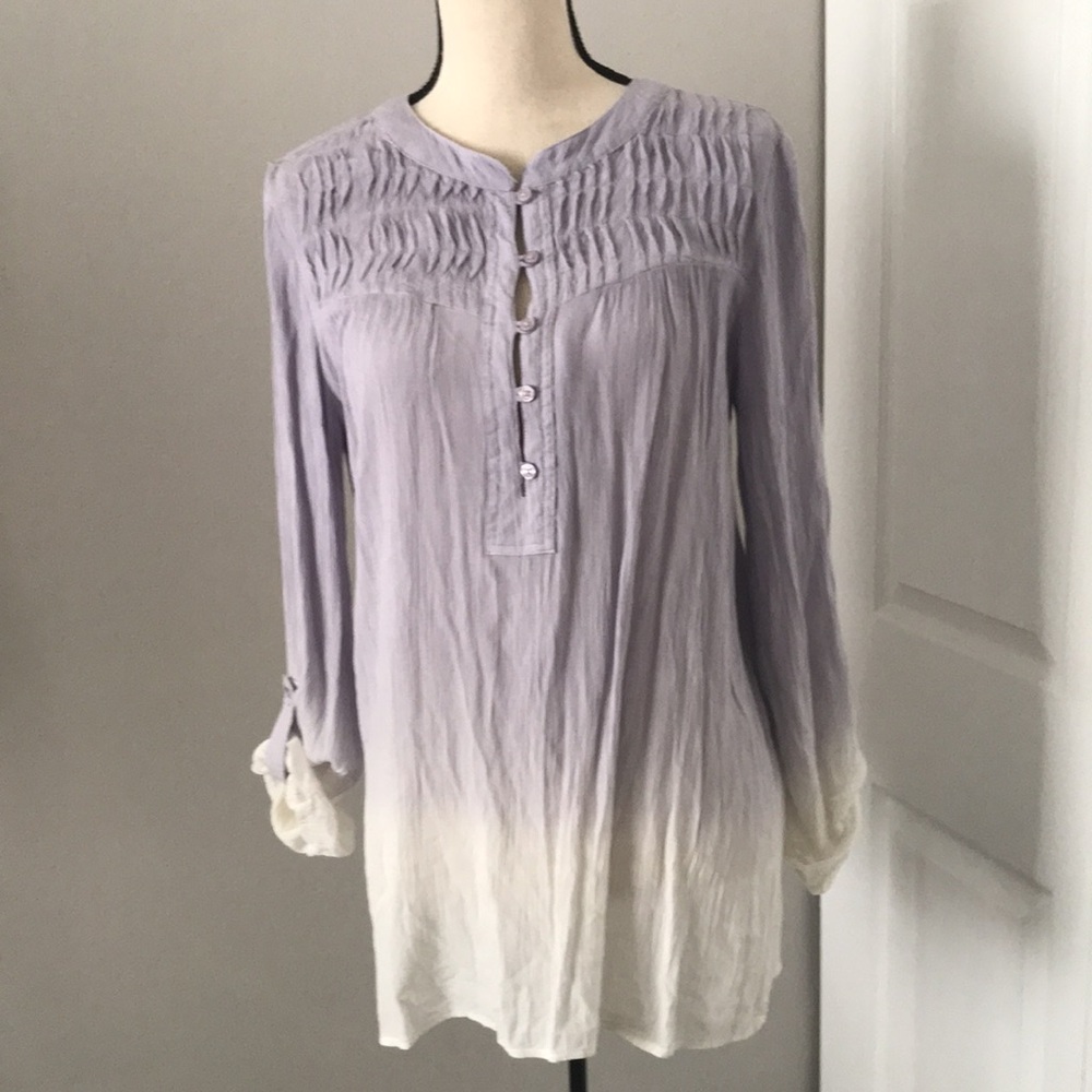 ❤️3X20 BANDOLINO Womens Long Sleeve Lavender Ombre Crinkle Trudy Blouse | S
